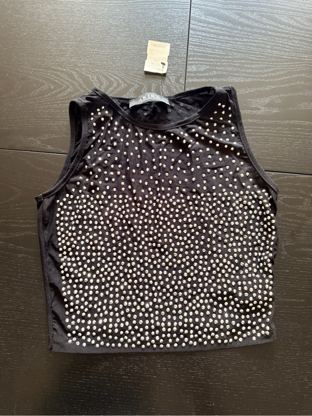 AKIRA Black Studded Crop Top with Silver Accents